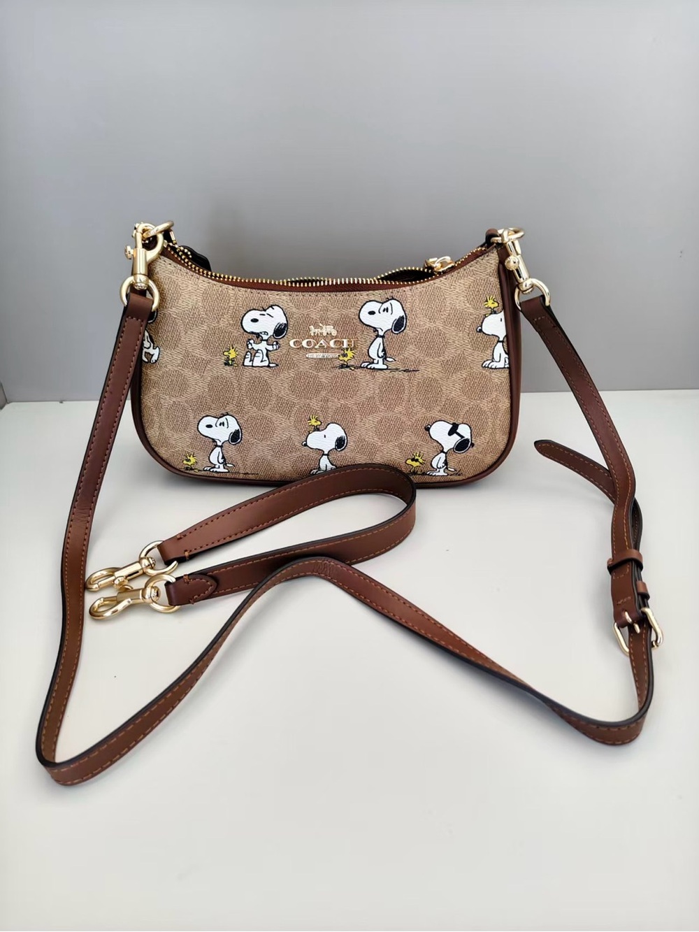 COACH Brown Signature Snoopy Leather Crossbody